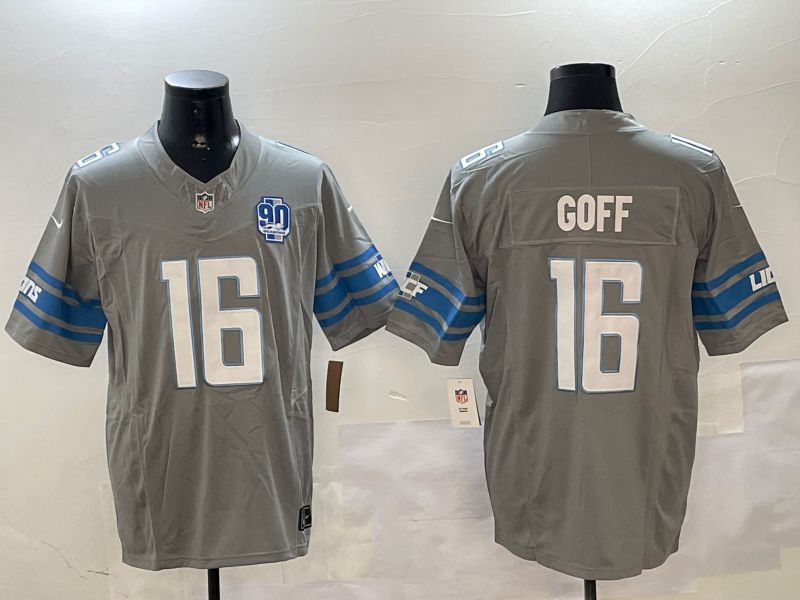 Men Detroit Lions #16 Goff Grey three generations 2024 Nike Limited NFL Jersey style 11022